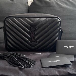 Saint Laurent Black Chevron Camera Bag w/tassle